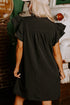 Charming Frilled V Neck Pleated Ruffle Detail Short Shift Dress